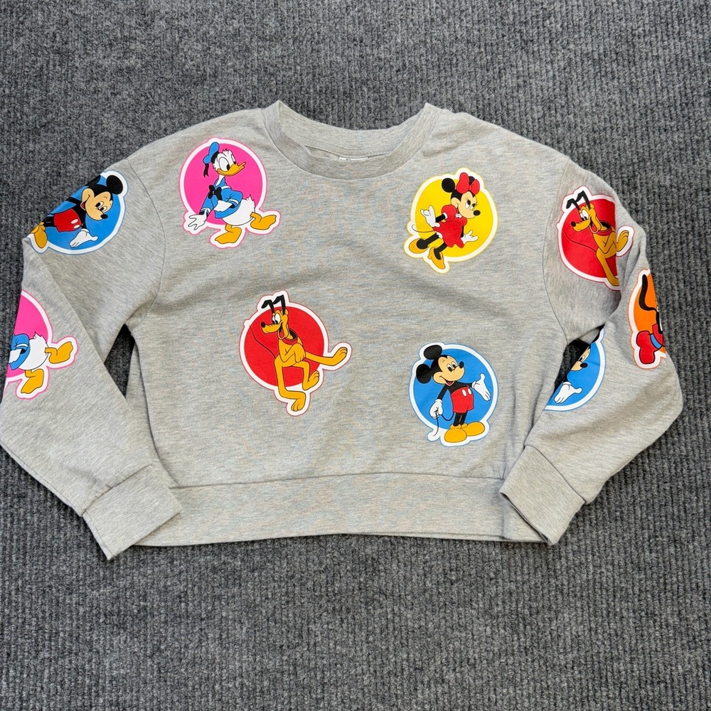 Disney World Shirt Womens Small Gray Vault Collection Cropped Top Mickey Retro